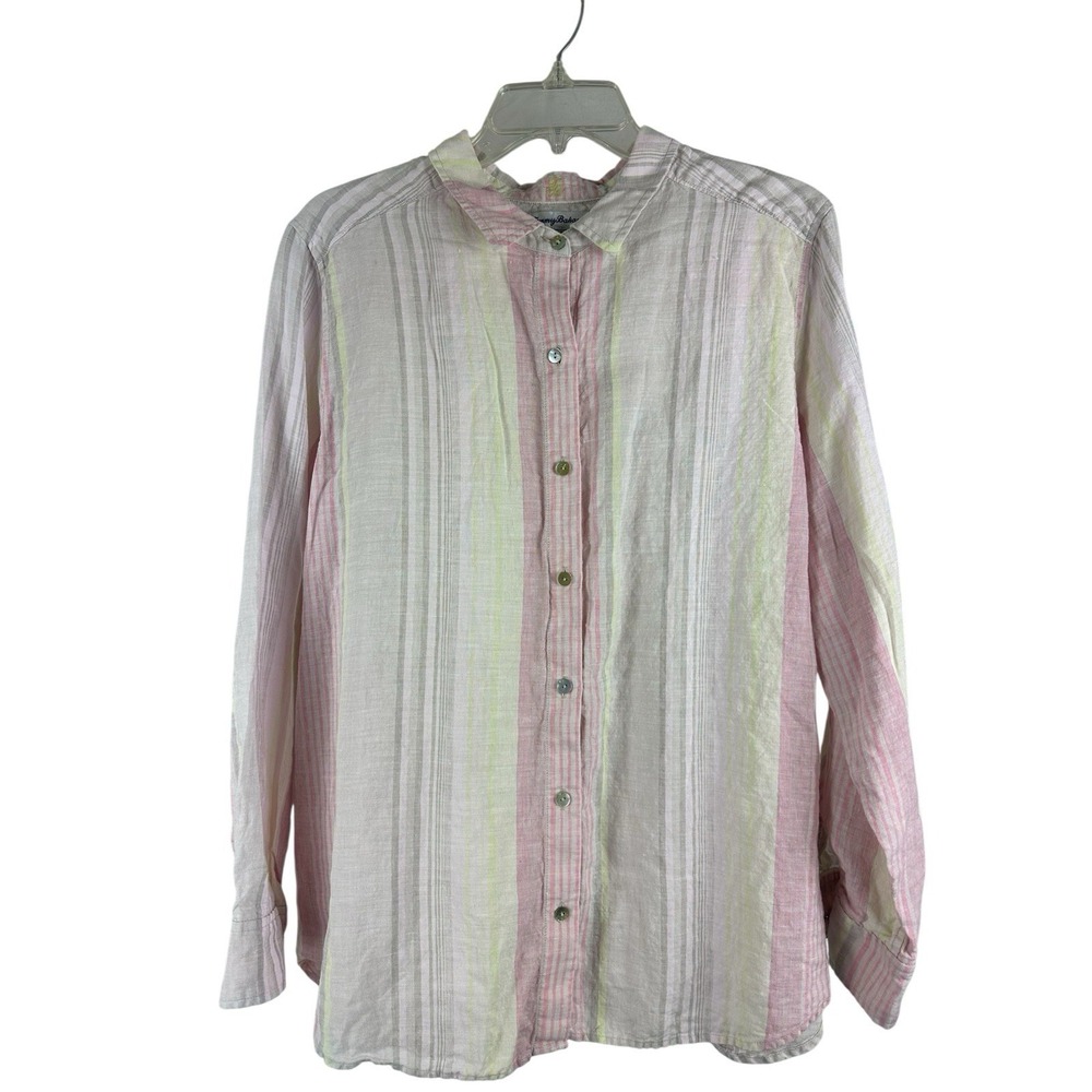 Tommy Bahama Women Size XL Linen Shirt Beach Stripe Boyfriend Swim Coverup